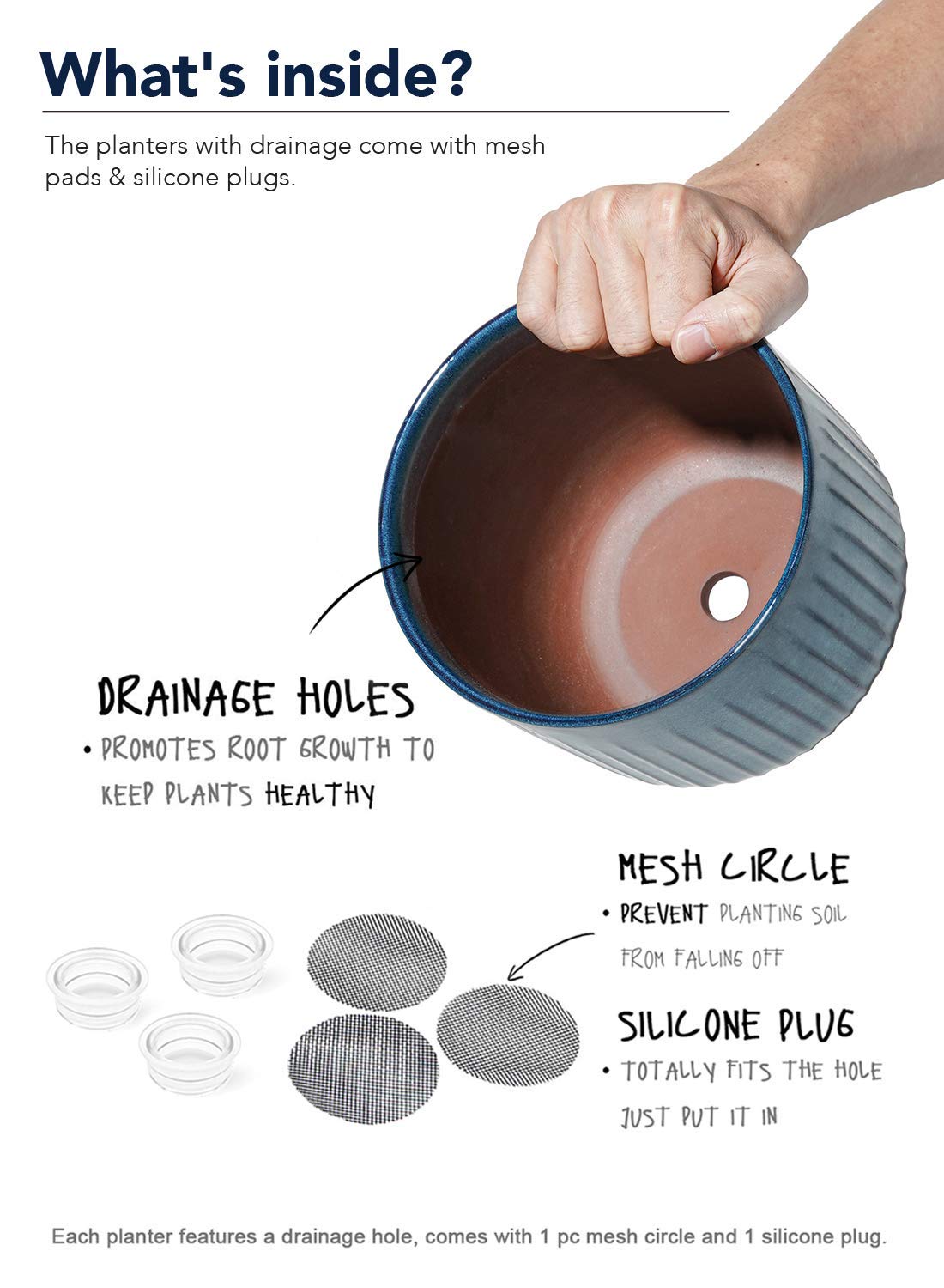 LE TAUCI 3er Set Blumentopf Keramik, 21+17+14 cm Durchmesser Ubertopf für Zimmerpflanzen, Pflanzkübel mit Drainagelöchern, Mittelgroßer Zylinder Ubertopf, Glasur Ozeanblau