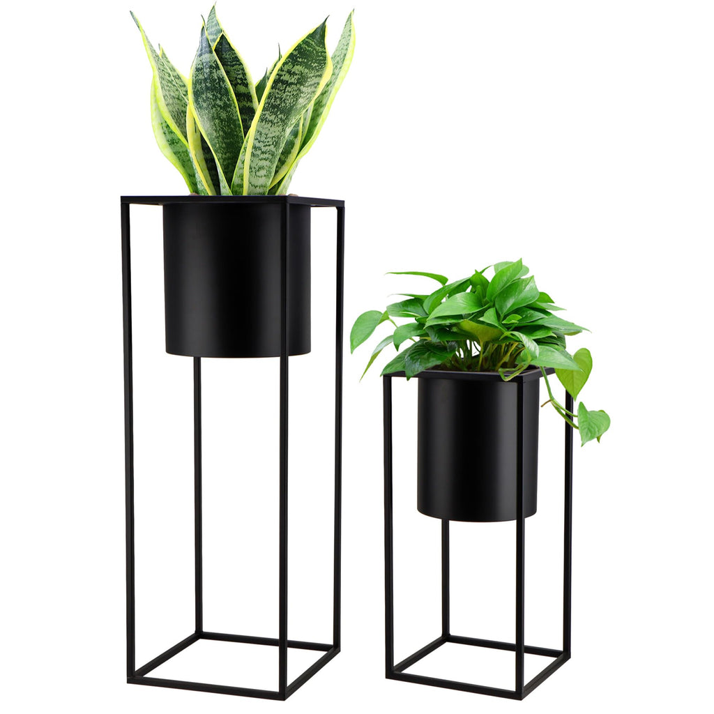 TRIROCKS 2er-Set Moderne Pflanzgefäße mit Ständer für Drinnen und Draußen 70/45 cm Hohe Blumentöpfe für Wohnzimmer Ecke Küche Büro Garten Balkon Terrassendekor (Schwarz)