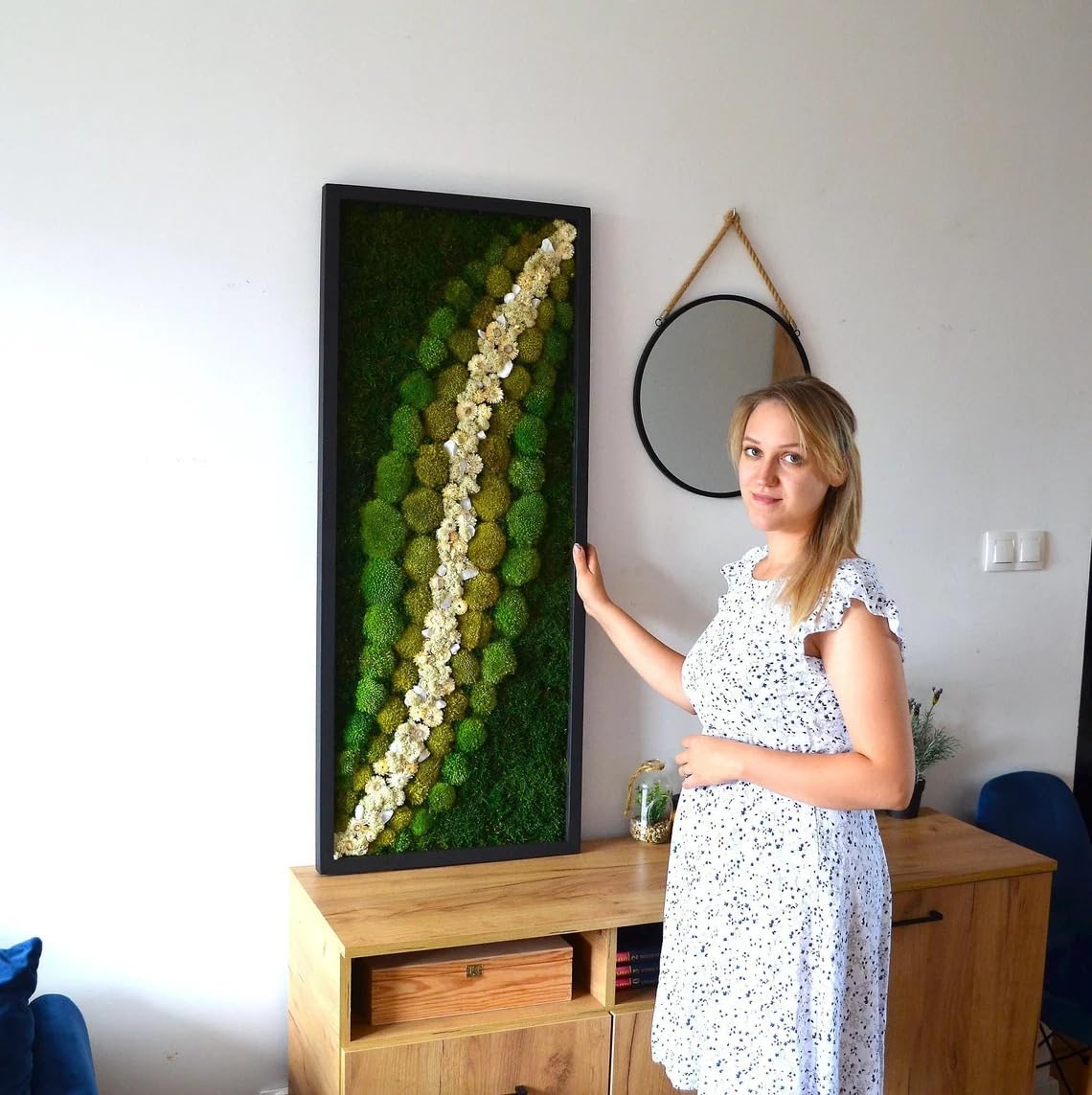 MossPerfect Moosbilder mit Rahmen – Mooswand Lebend White Forest Led-wandkunst Moosbild – Moosbilder – Bild Moos – Moss Bild Wand – Moosbilder – Pflanzenbilder – 152x106x4cm