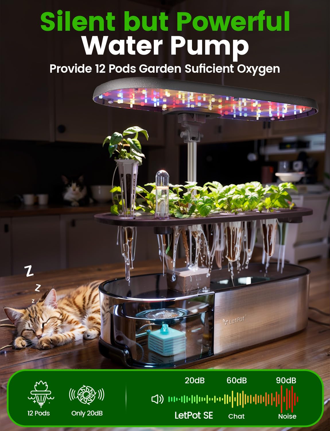 LETPOT LPH-SE WiFi Hydroponisches Anzuchtsystem, 12 Hülsen Smart Herb Garden Kit für Innenräume, Indoor Garten mit 24W LED Wachstumslicht, 5,5L Wassertank, Pumpsystem, automatischer Timer