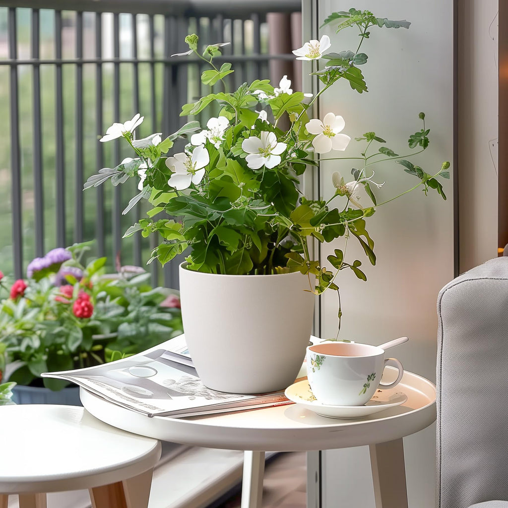 T4U 22cm Selbstwässernder Blumentopf mit Wasseranzeiger Weiß 4er-Set, Selbstbewässerung Wasserspeicher Pflanzgefäß Übertopf für Innen- und Außenbereich