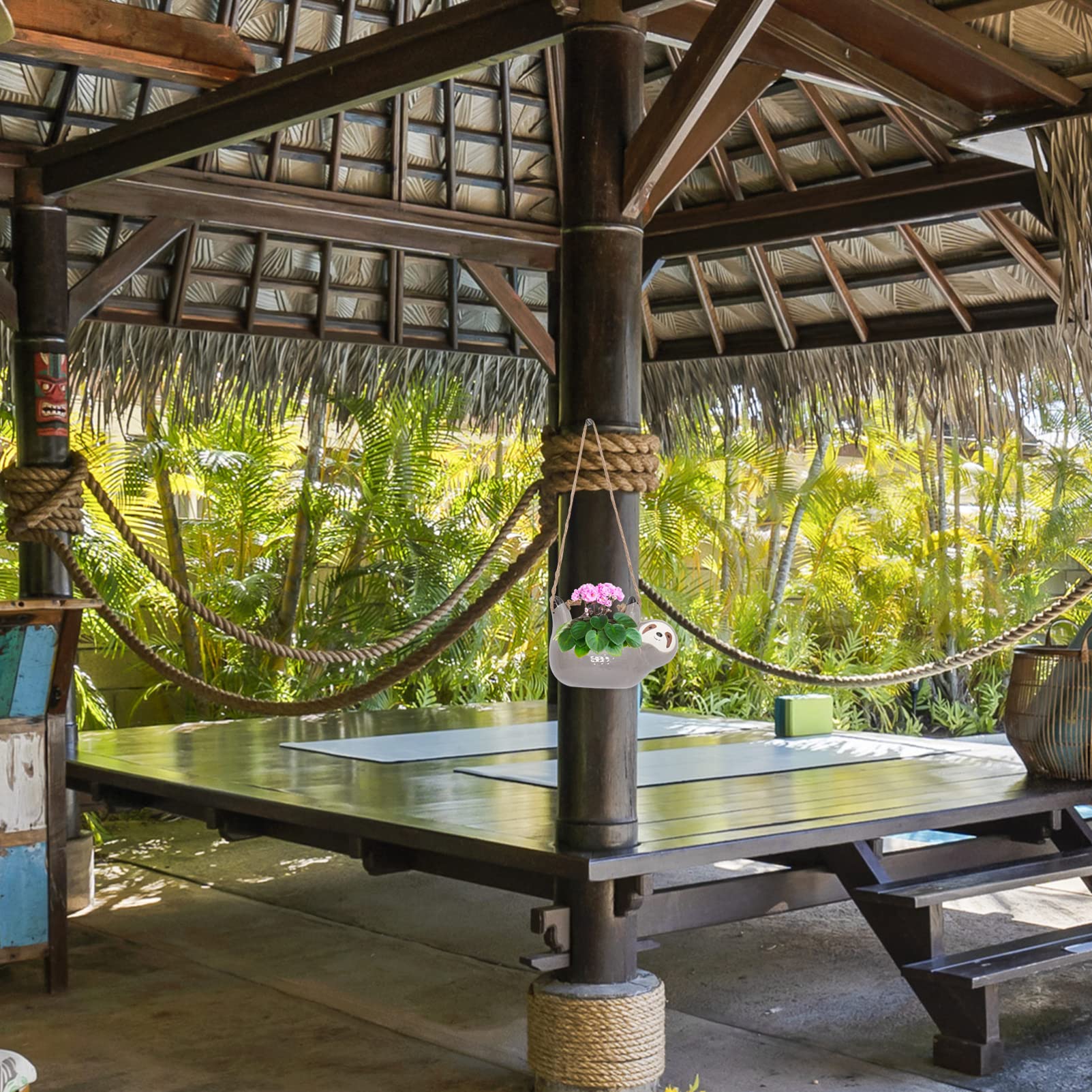 DOITOOL Faultier Form Blumentopf Hängend, Keramik Pflanzenaufhänger Hängeampel Hängende Blumentöpfe Wandvasen Für Pflanzen Innen, Hängende Blumentöpfe Mit Seil, Fensterdeko Hängend Home Office