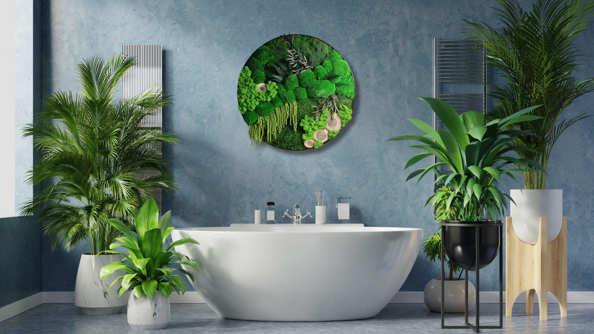 HelloMoss Moosbilder mit Rahmen 40cm - Moosbild XXL mit Island Moos Konserviert - Luxus Deko für Ihr Zuhause - Mooswand Deko Wohnzimmer Groß