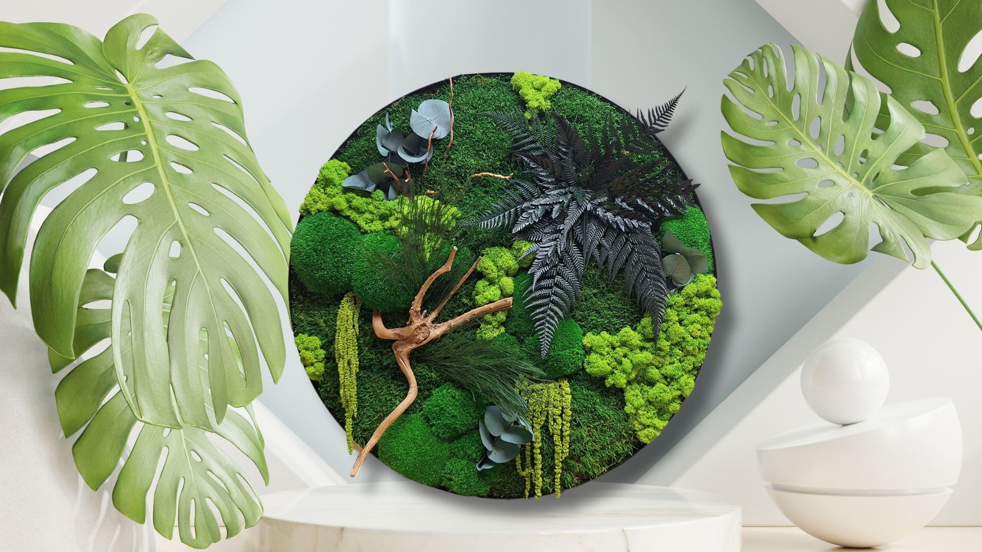 HelloMoss Moosbilder mit Rahmen 60cm - Moosbild XXL mit Island Moos Konserviert - Luxus Deko für Ihr Zuhause - Mooswand Deko Wohnzimmer Groß