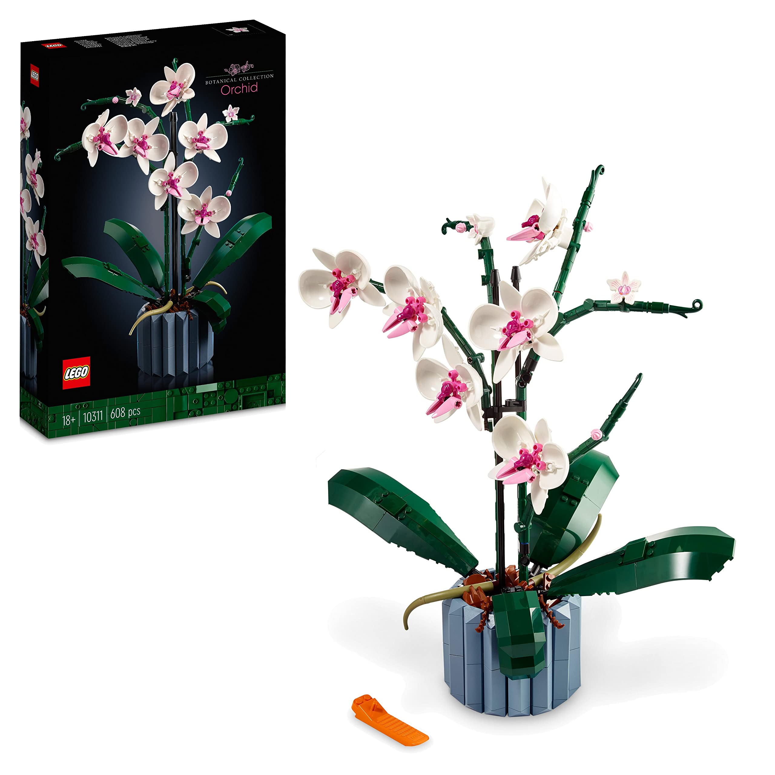 LEGO Icons Rosenstrauß, künstliche Blumen als Zimmer-Deko & Icons Orchidee, Künstliche Pflanzen Set mit Blumen, Modellbausatz für Erwachsene