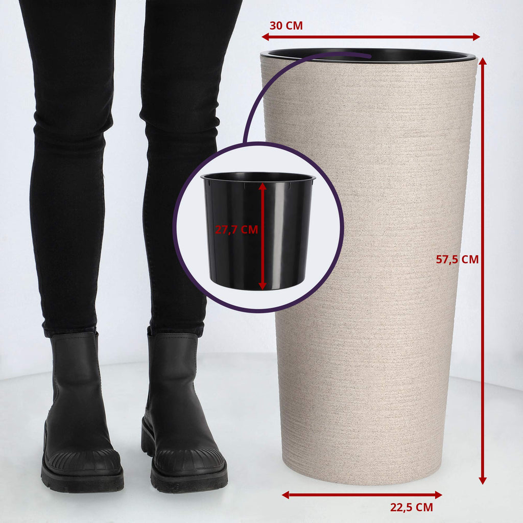 KADAX Pflanzkübel mit Innentopf Creme Ø 30 cm, Höhe 57.5 cm – Moderner Pflanztopf mit Einsatz, Blumentopf aus robuster Kunststoff für Innen- und Außenbereich, ideal für Wohnzimmer, Balkon, Büro