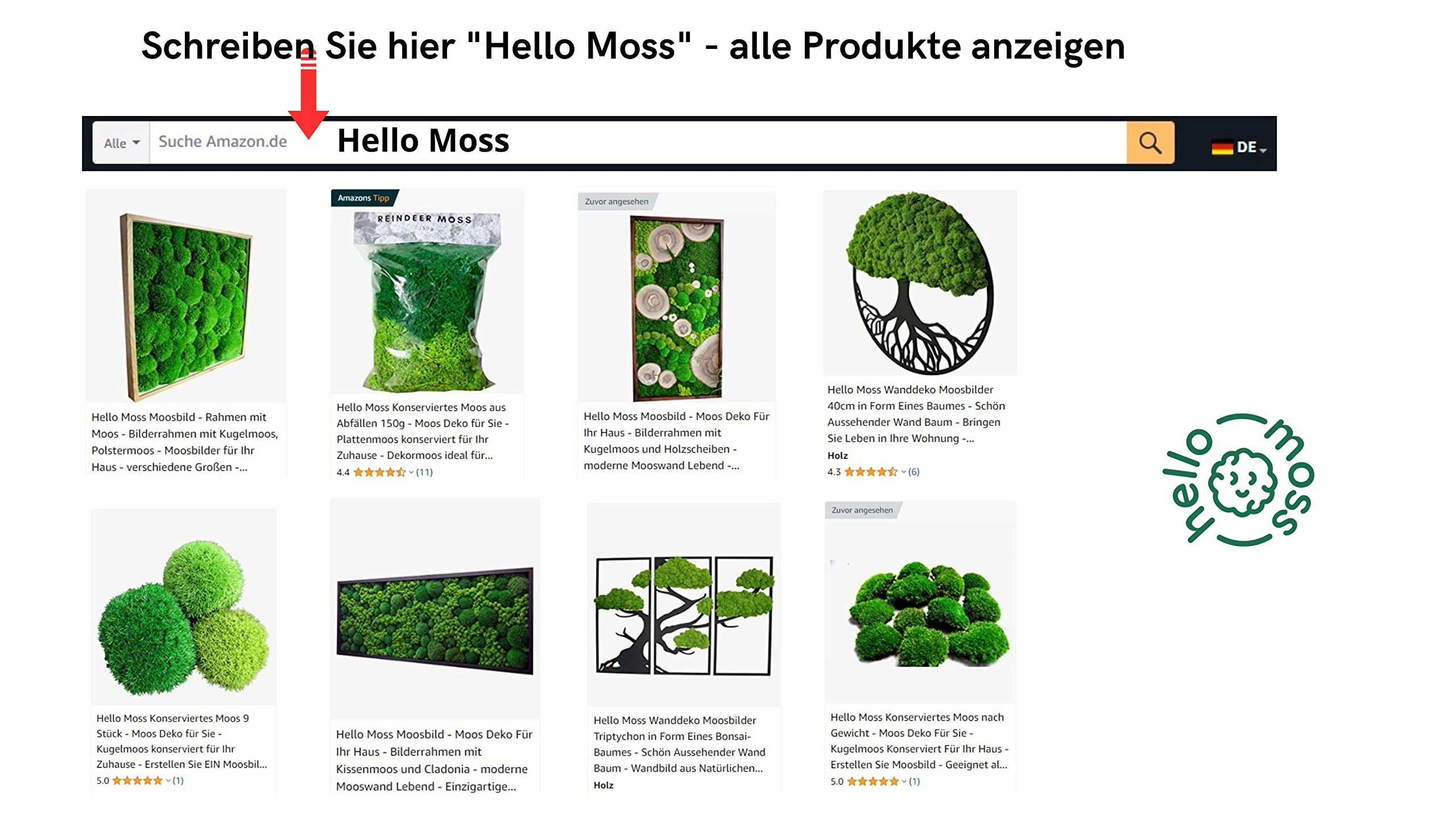 Hello Moss - Moosbild -Wanddeko Moosbilder 40cm in Form Eines Baumes - Schön Aussehender Wand Baum - Wandbild aus Natürlichen Rohstoffen und Deko Moos