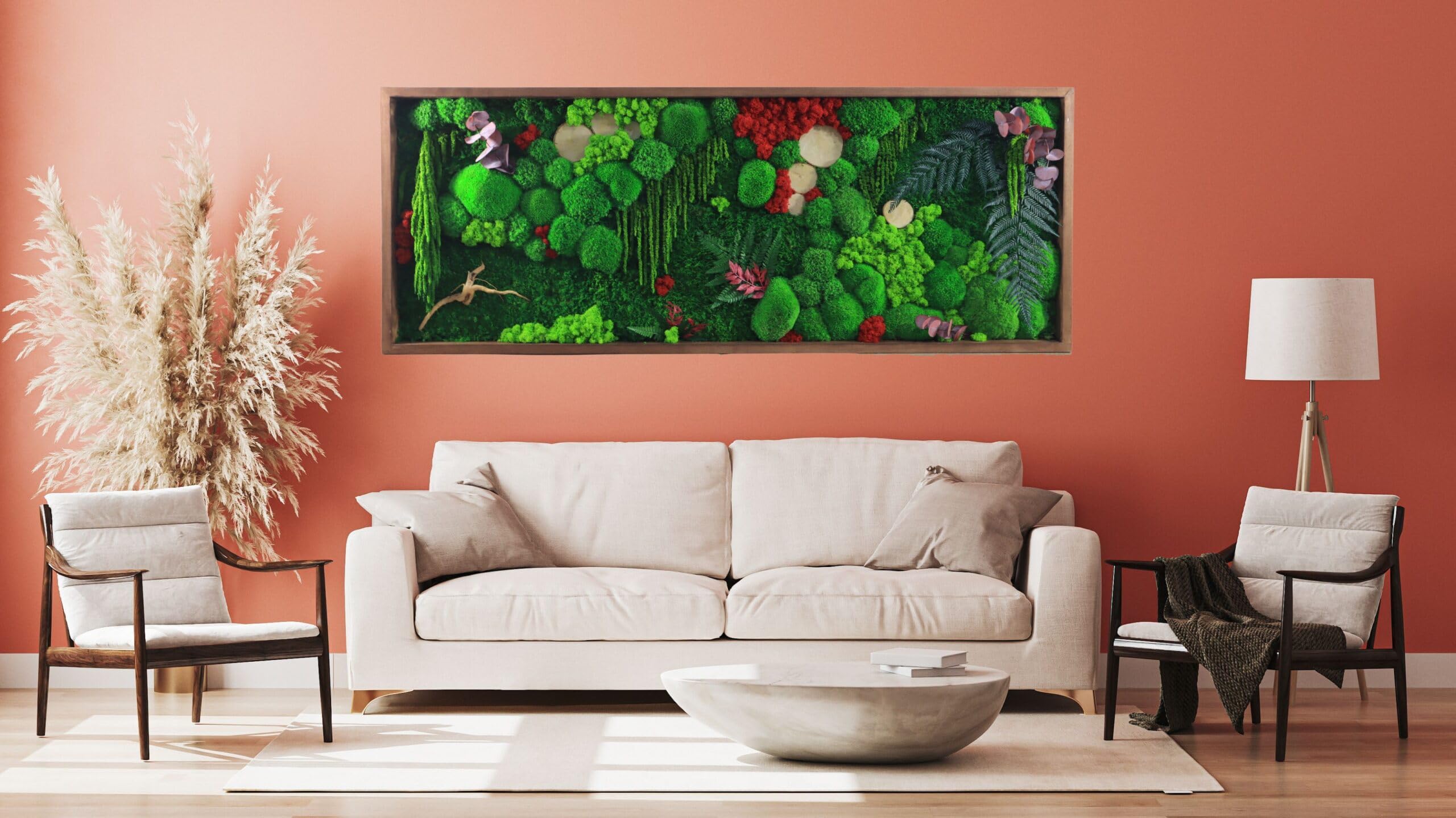 HelloMoss, Moosbild XXL, Moosrahmen, Gepresster Blumenrahmen, Wald an Ihrer Wand, Mooswand Lebend, Grüne Wandkunst, Wanddekoration, Luxus Deko