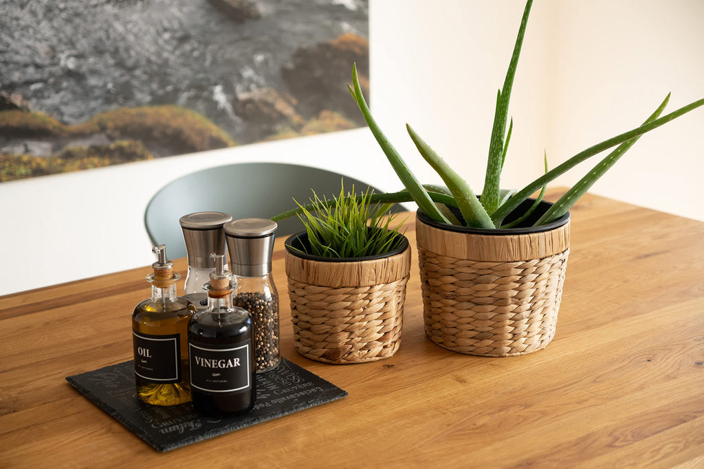 Decorasian 3er Set Blumentopf rund geflochten aus Seegras mit Kunststoffeinsatz zum bepflanzen - Pflanztopf - 16cm + 20cm + 26cm