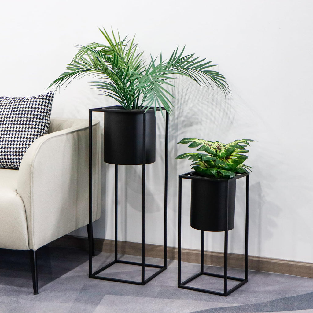 TRIROCKS 2er-Set Moderne Pflanzgefäße mit Ständer für Drinnen und Draußen 70/45 cm Hohe Blumentöpfe für Wohnzimmer Ecke Küche Büro Garten Balkon Terrassendekor (Schwarz)