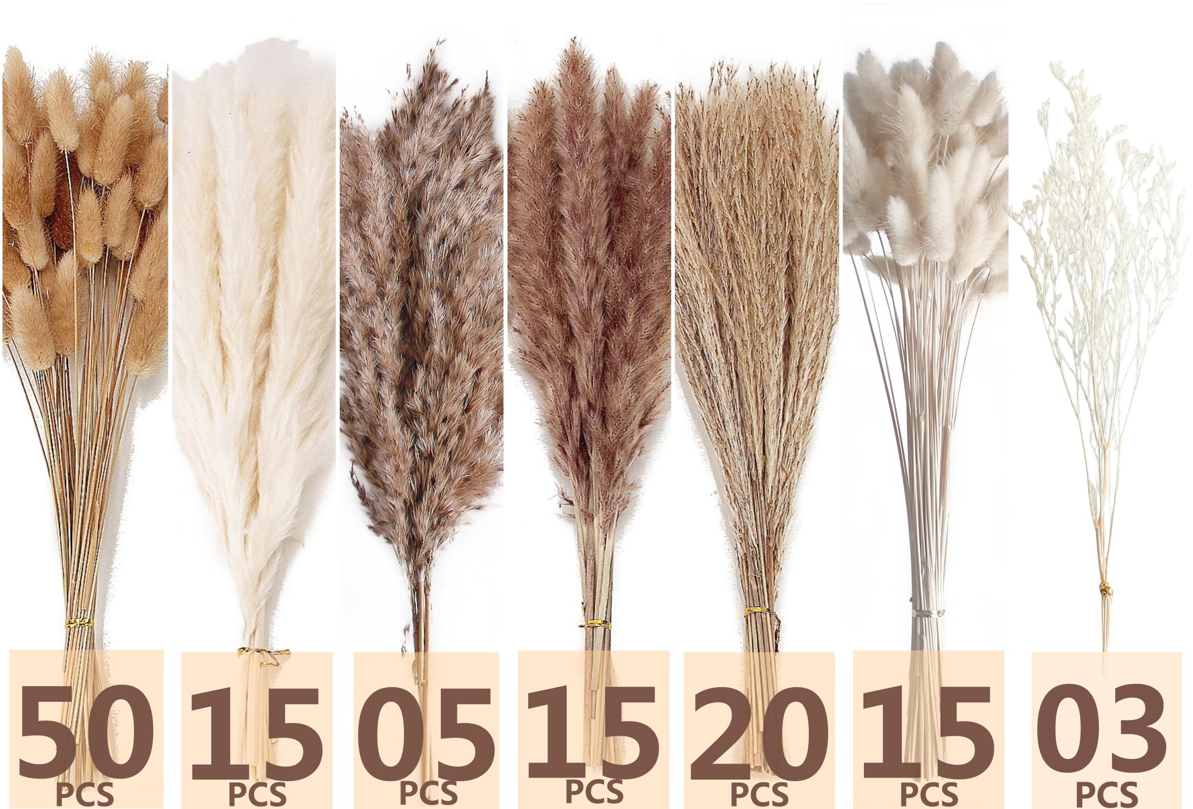 Getrocknete Pampasgras-Deko, 128 Stück Pampasgras mit Hasenschwanz-Getreideblumen, Schilfgrasstrauß für Hochzeit, Boho-Blumen, Heimtischdeko, rustikale Bauernhausparty