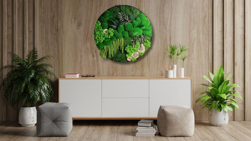 HelloMoss Moosbilder mit Rahmen 40cm - Moosbild XXL mit Island Moos Konserviert - Luxus Deko für Ihr Zuhause - Mooswand Deko Wohnzimmer Groß