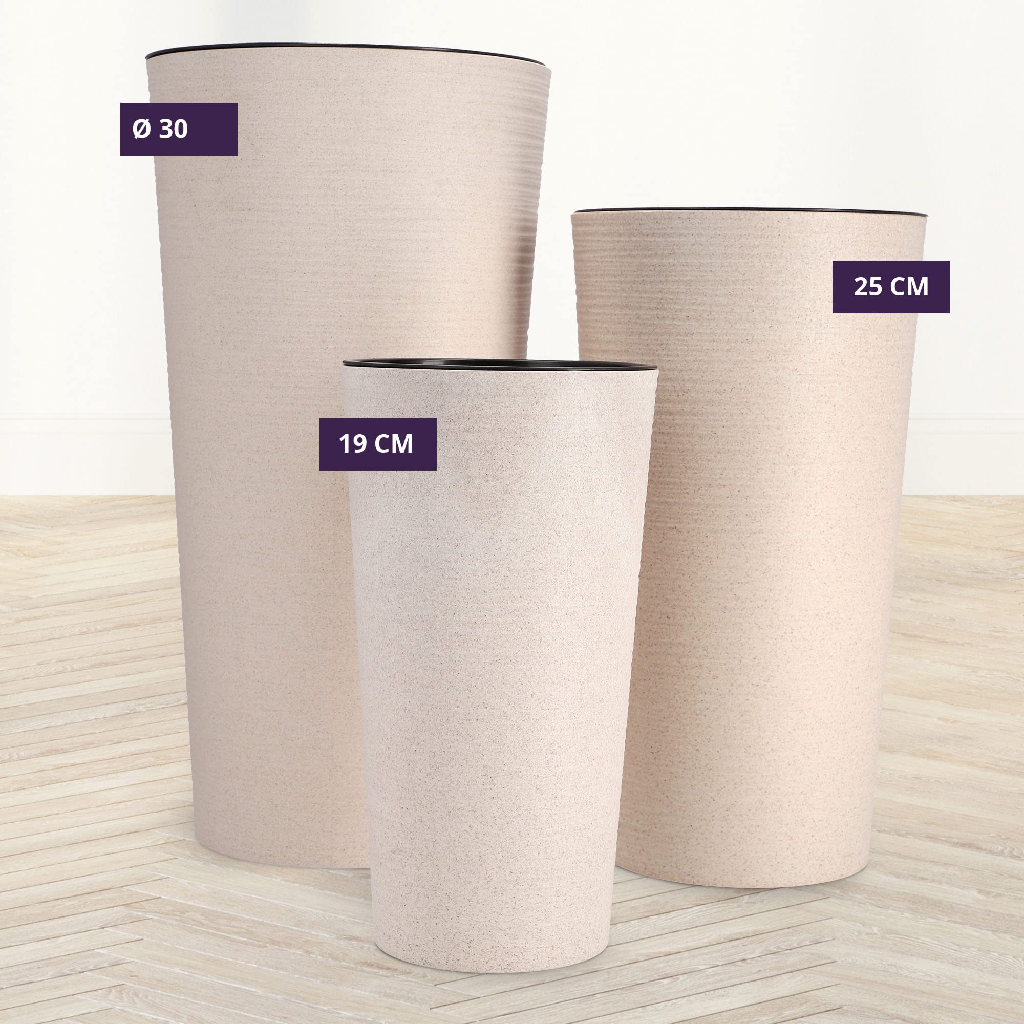 KADAX Pflanzkübel mit Innentopf Creme Ø 30 cm, Höhe 57.5 cm – Moderner Pflanztopf mit Einsatz, Blumentopf aus robuster Kunststoff für Innen- und Außenbereich, ideal für Wohnzimmer, Balkon, Büro