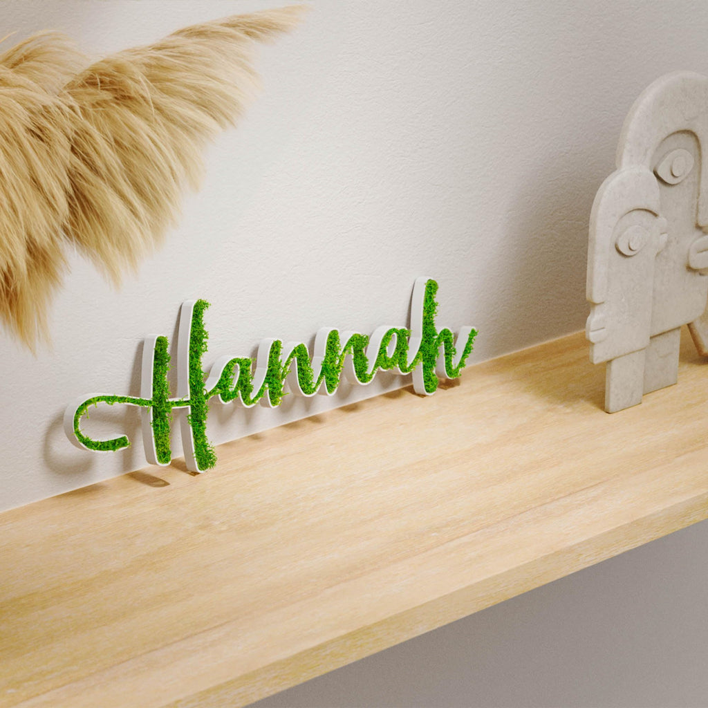 Moosschild Personalisiert Schriftzug Individuell | Moos Türschild und Wandschild für Kinderzimmer und Büros | Nachhaltige und stilvolle Namensschilder Wanddekoration in Schwarz oder Weiß