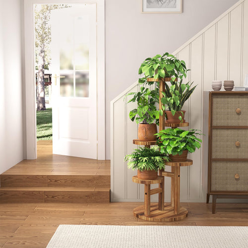 Bamworld Holz Blumenständer Multilevel Pflanzenregal – Raumsparendes Pflanzenträger mit 5 Ebenen für Wohnzimmer & Garten, Als Blumentreppe mit Mehrschichten