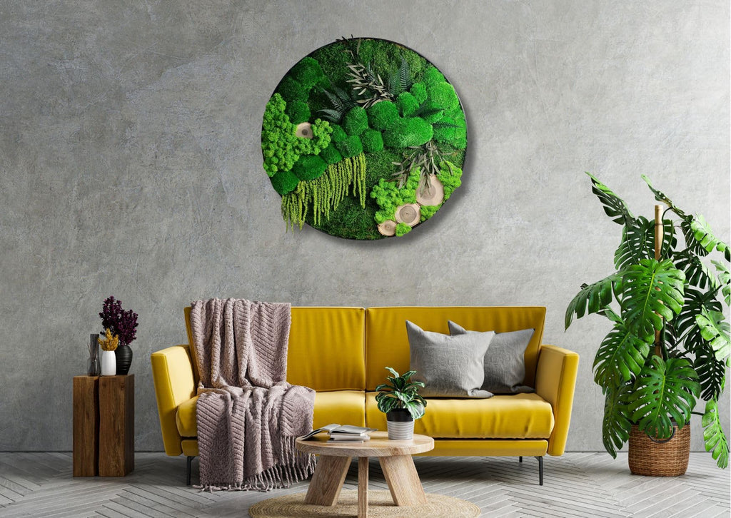 HelloMoss Moosbilder mit Rahmen 40cm - Moosbild XXL mit Island Moos Konserviert - Luxus Deko für Ihr Zuhause - Mooswand Deko Wohnzimmer Groß