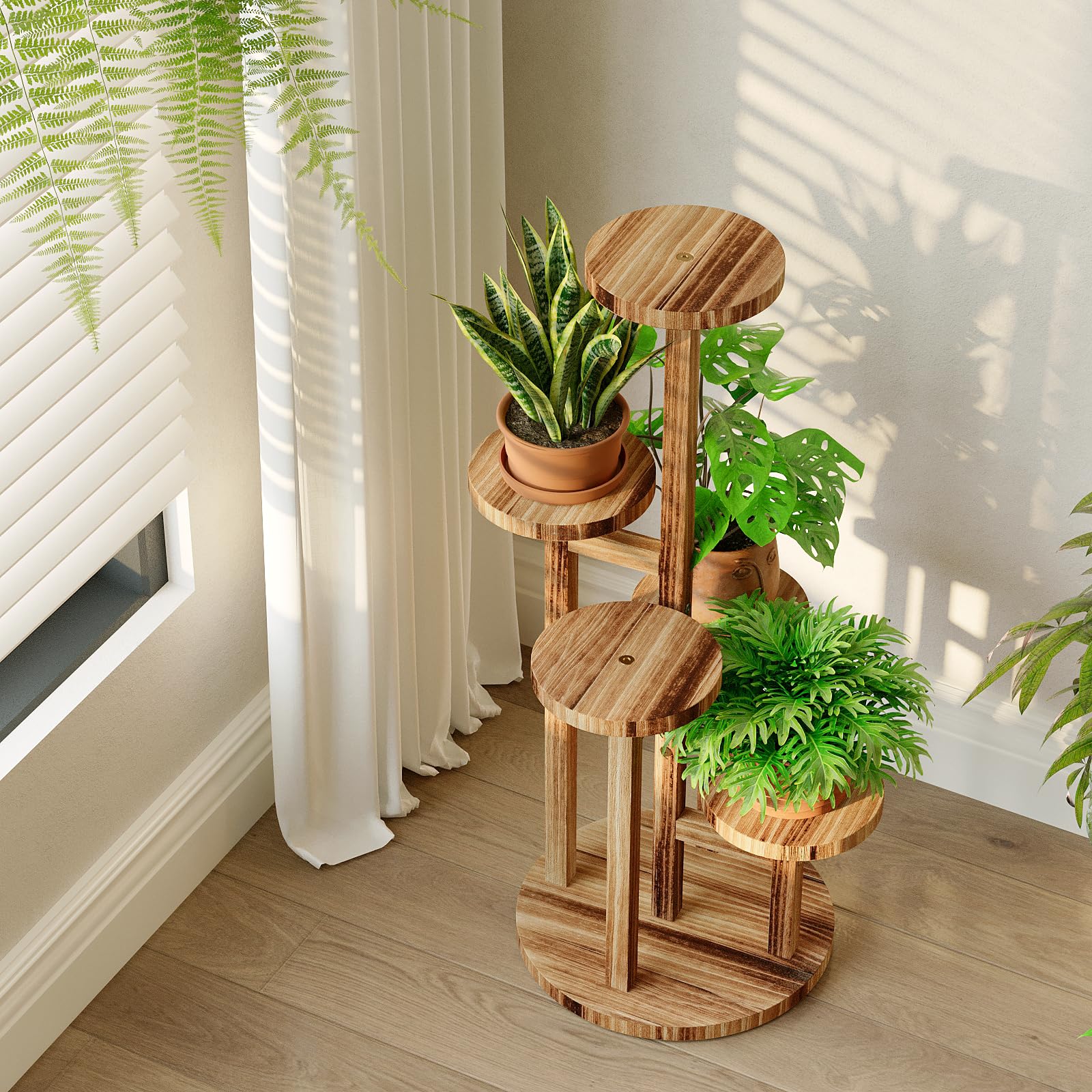 Bamworld Holz Blumenständer Multilevel Pflanzenregal – Raumsparendes Pflanzenträger mit 5 Ebenen für Wohnzimmer & Garten, Als Blumentreppe mit Mehrschichten