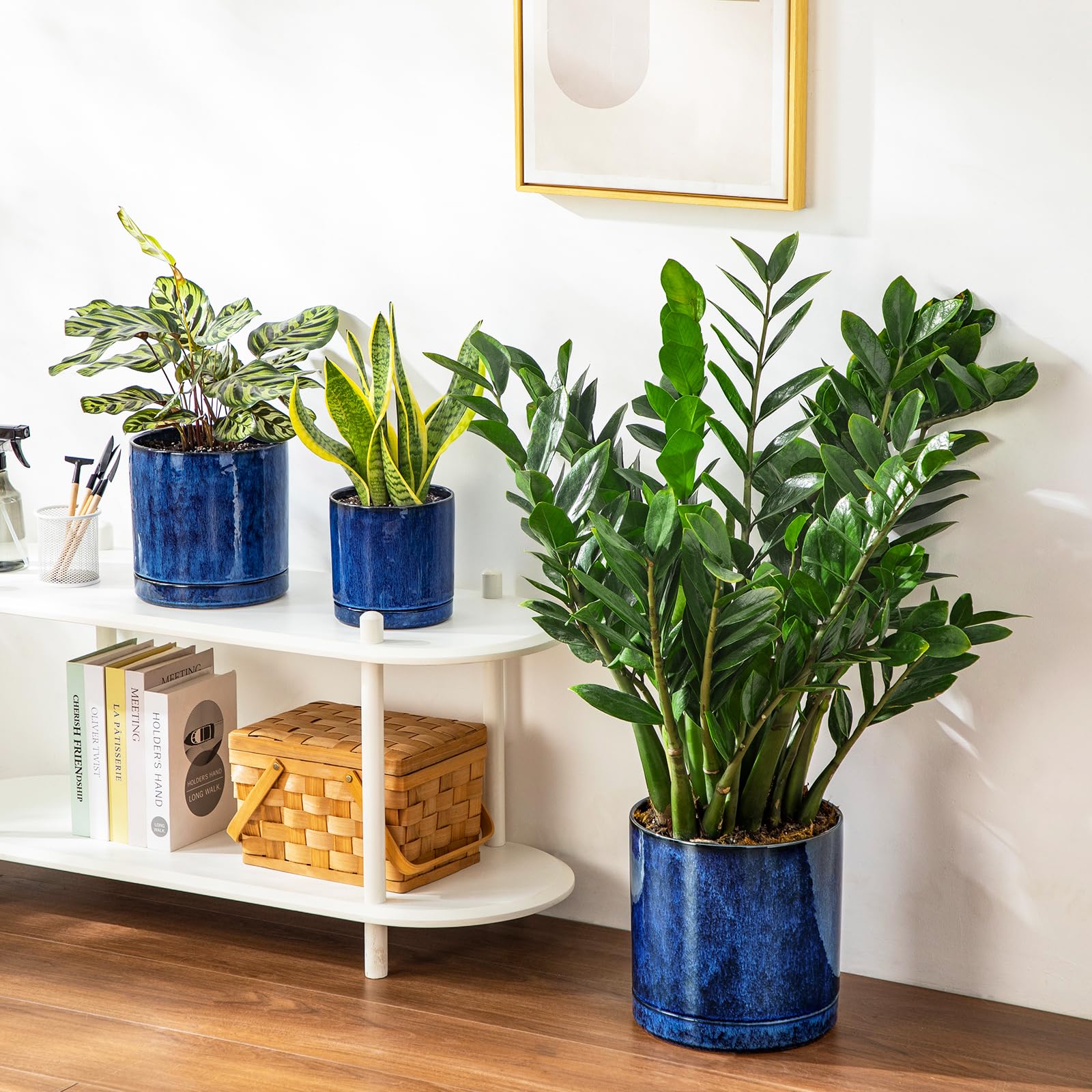 vancasso Keramik-Pflanzgefäße, Pflanztöpfe für Zimmerpflanzen, 15,7 cm + 21,6 cm + 26,7 cm Keramiktöpfe für Pflanzen, Blumentöpfe mit Drainagelöchern (Blau, 16,25 + 21,6 cm + 26,7 cm)