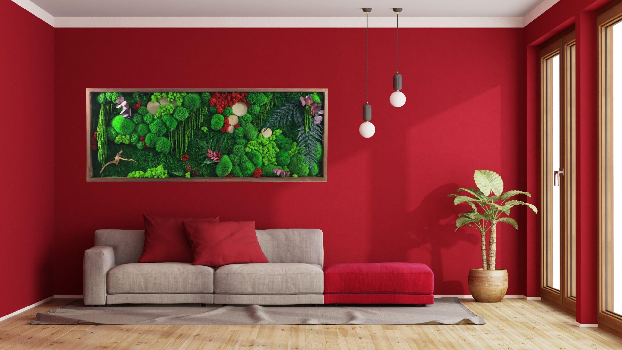 HelloMoss, Moosbild XXL, Moosrahmen, Gepresster Blumenrahmen, Wald an Ihrer Wand, Mooswand Lebend, Grüne Wandkunst, Wanddekoration, Luxus Deko