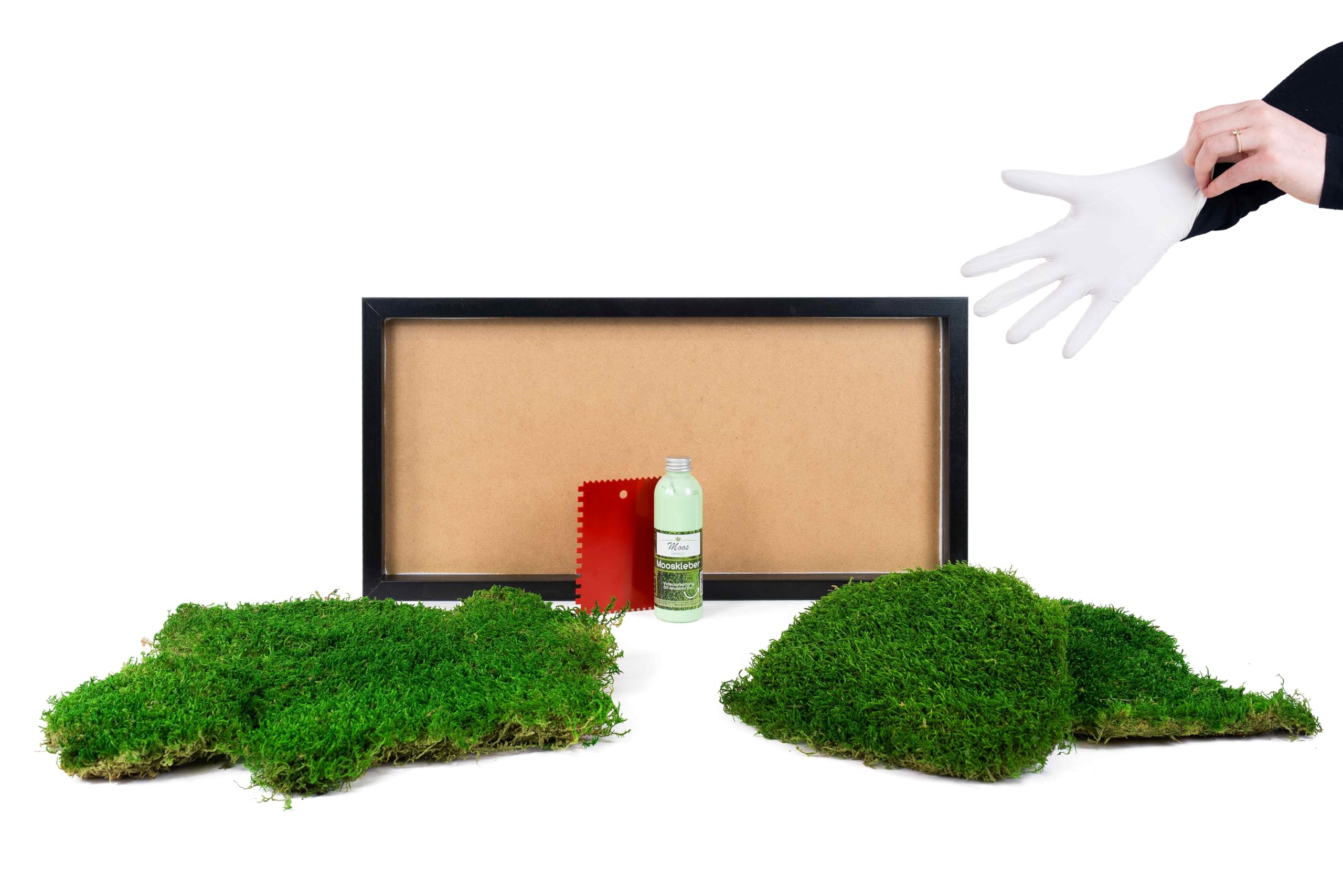 DIY Moosbild 100% Flachmoos, Moosbild selber Machen, Wandbild selber kleben, Do it Yourself Set Moos kleben Wanddeko selbst herstellen (Schwarz, 60x30 cm)