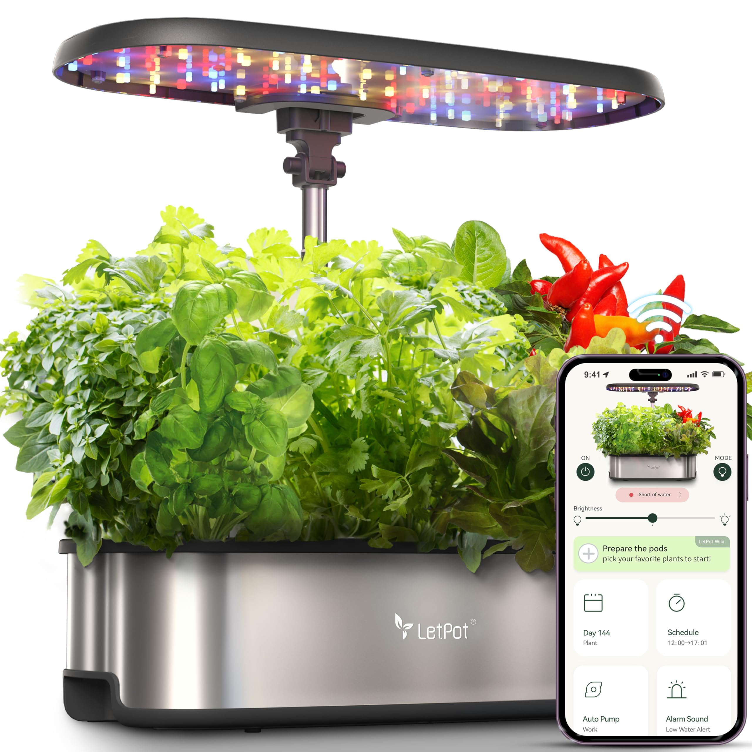 LETPOT LPH-SE WiFi Hydroponisches Anzuchtsystem, 12 Hülsen Smart Herb Garden Kit für Innenräume, Indoor Garten mit 24W LED Wachstumslicht, 5,5L Wassertank, Pumpsystem, automatischer Timer