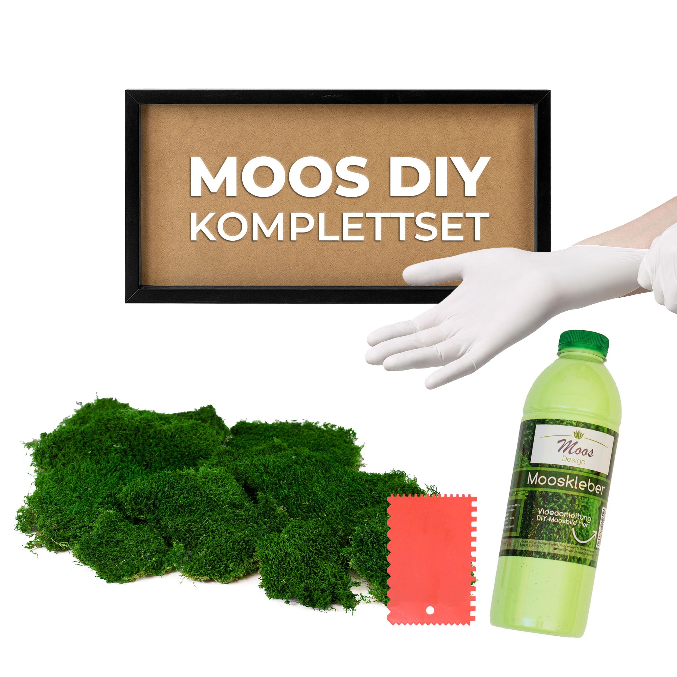 DIY Moosbild 100% Flachmoos, Moosbild selber Machen, Wandbild selber kleben, Do it Yourself Set Moos kleben Wanddeko selbst herstellen (Schwarz, 60x30 cm)