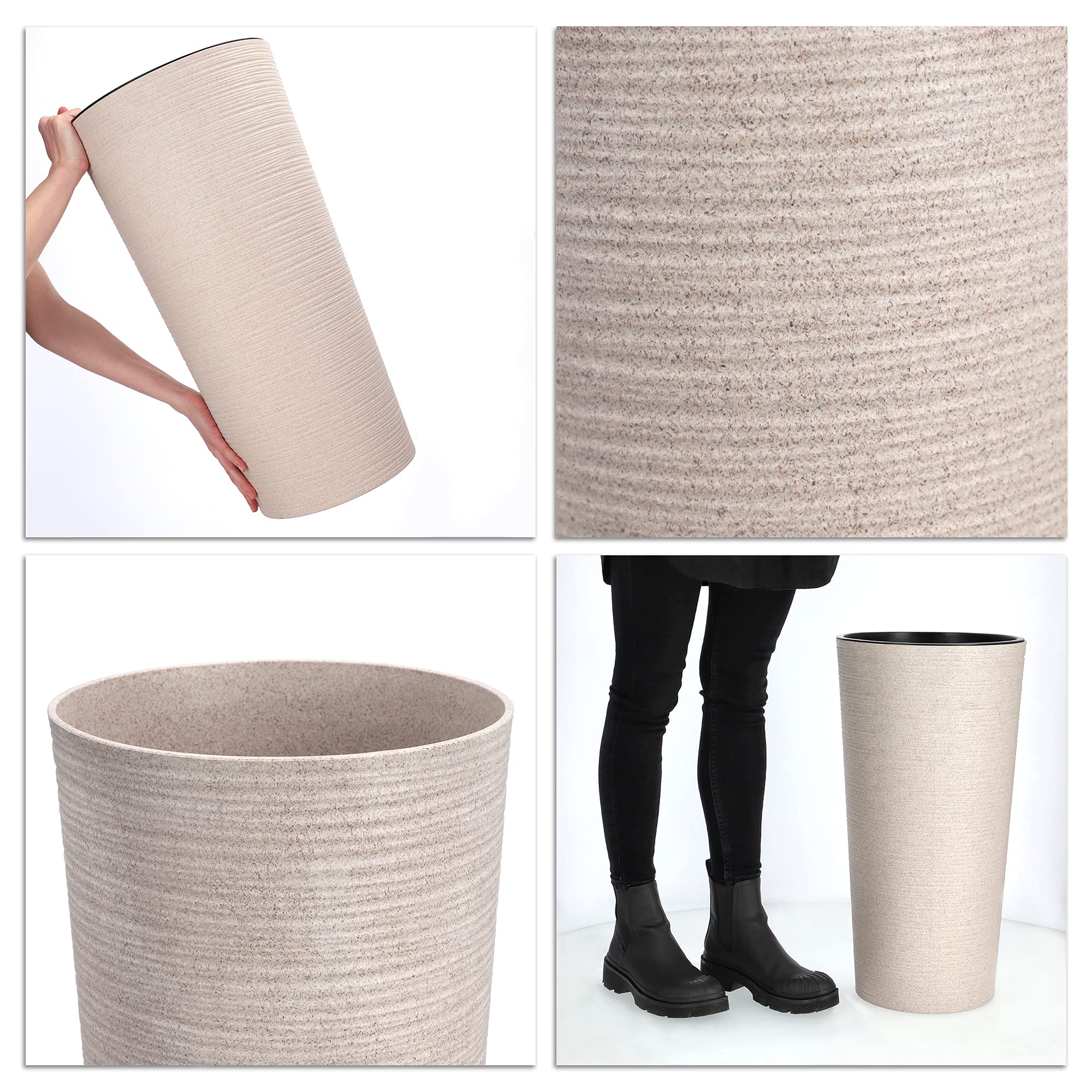 KADAX Pflanzkübel mit Innentopf Creme Ø 30 cm, Höhe 57.5 cm – Moderner Pflanztopf mit Einsatz, Blumentopf aus robuster Kunststoff für Innen- und Außenbereich, ideal für Wohnzimmer, Balkon, Büro