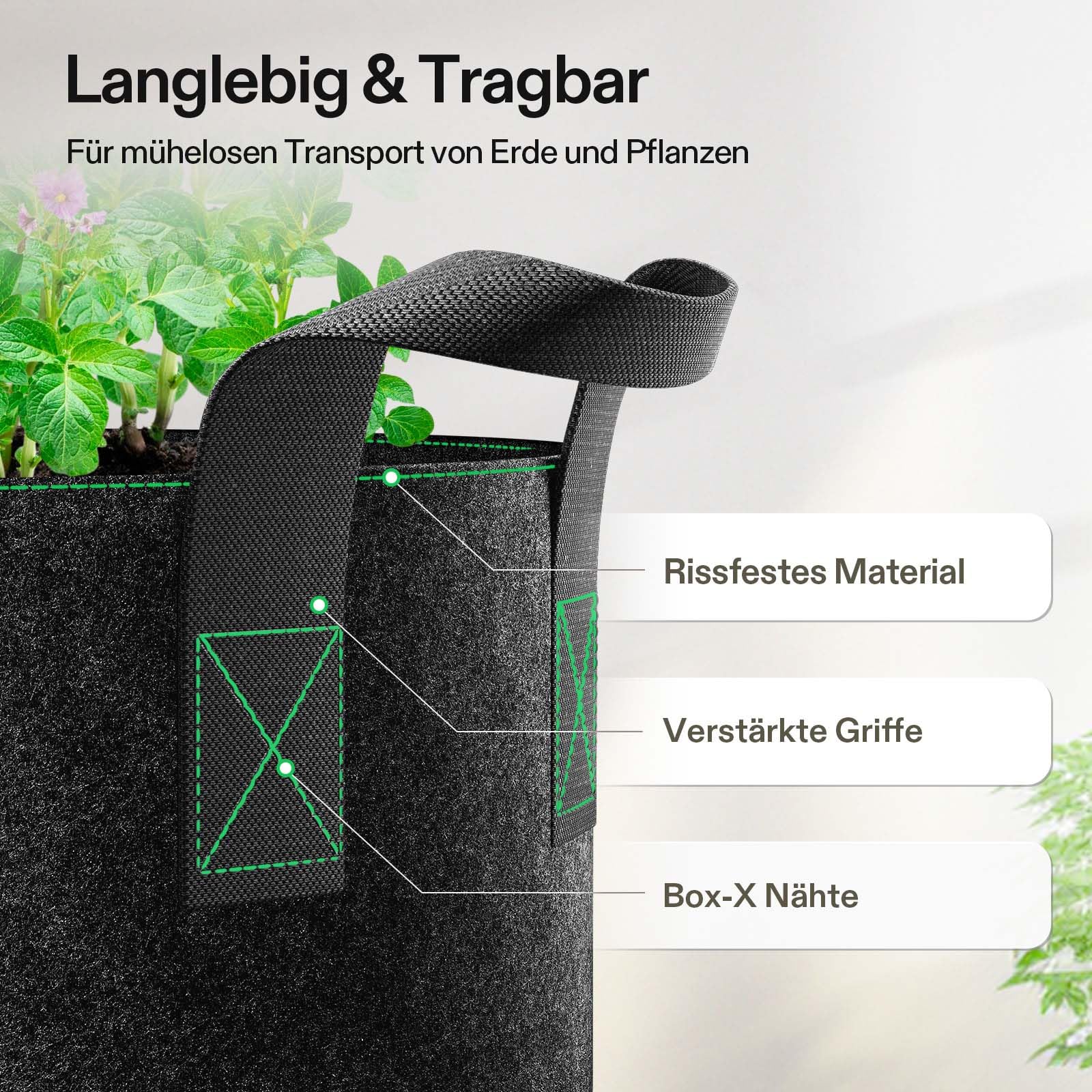VIVOSUN Pflanzsack 5er-Packung 12L aus Vliesstoff, Hochbelastbarer Verdickter Stofftopf mit Griffen für Gemüse, Blumen, Früchte, Gewächshaus und Garten