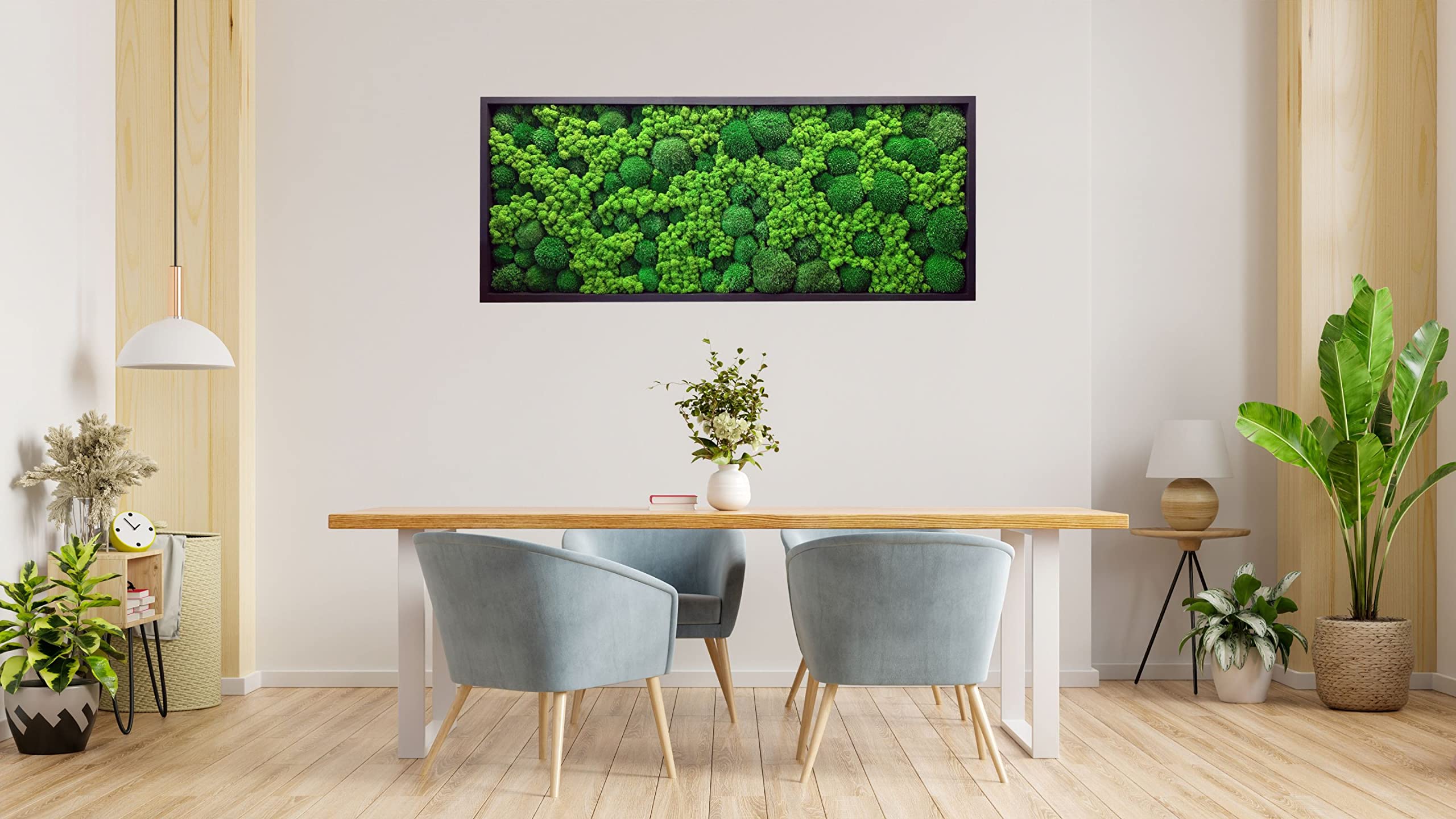 Hello Moss Moosbild - Moos Deko Für Ihr Haus - Bilderrahmen mit Kissenmoos und Cladonia - moderne Mooswand Lebend - Einzigartige Wanddeko - verschiedene Großen (Braun, 60x30cm)