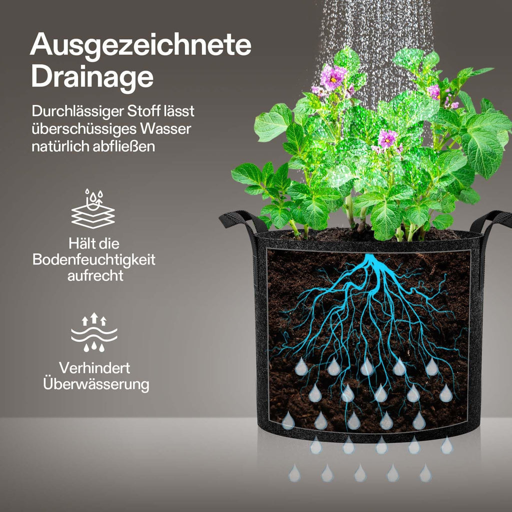 VIVOSUN Pflanzsack 5er-Packung 12L aus Vliesstoff, Hochbelastbarer Verdickter Stofftopf mit Griffen für Gemüse, Blumen, Früchte, Gewächshaus und Garten