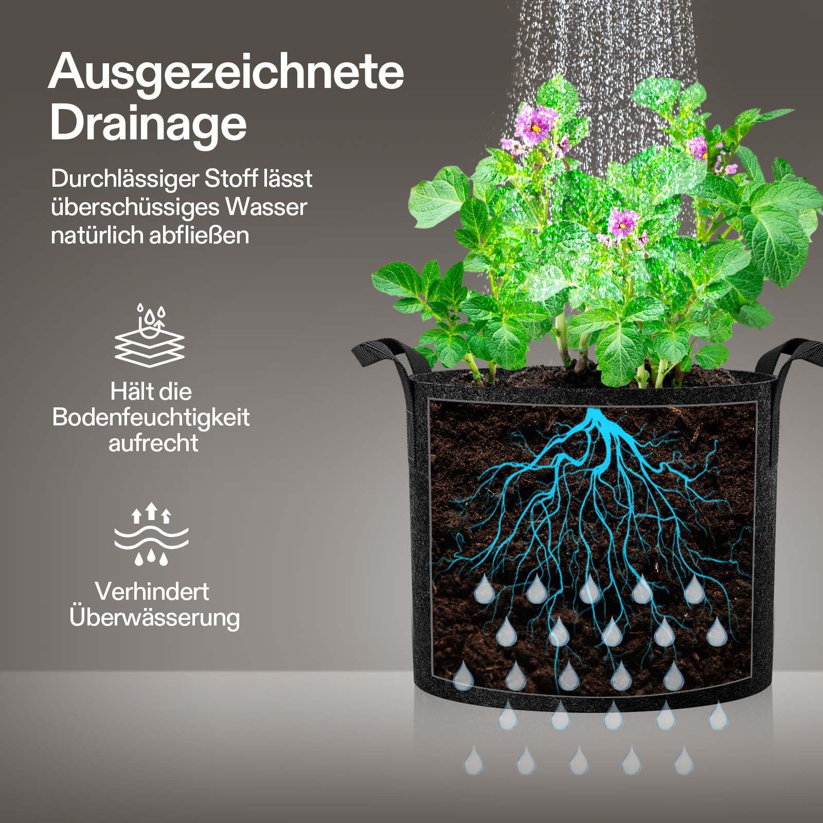 VIVOSUN Pflanzsack 5er-Packung 12L aus Vliesstoff, Hochbelastbarer Verdickter Stofftopf mit Griffen für Gemüse, Blumen, Früchte, Gewächshaus und Garten
