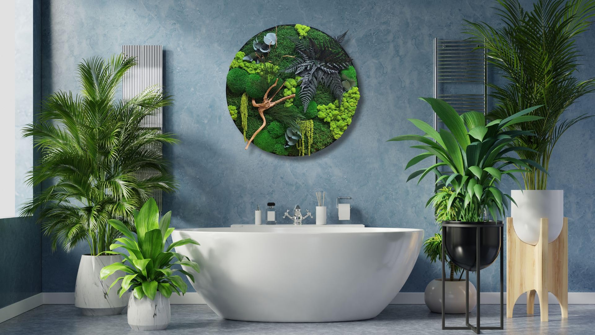 HelloMoss Moosbilder mit Rahmen 60cm - Moosbild XXL mit Island Moos Konserviert - Luxus Deko für Ihr Zuhause - Mooswand Deko Wohnzimmer Groß