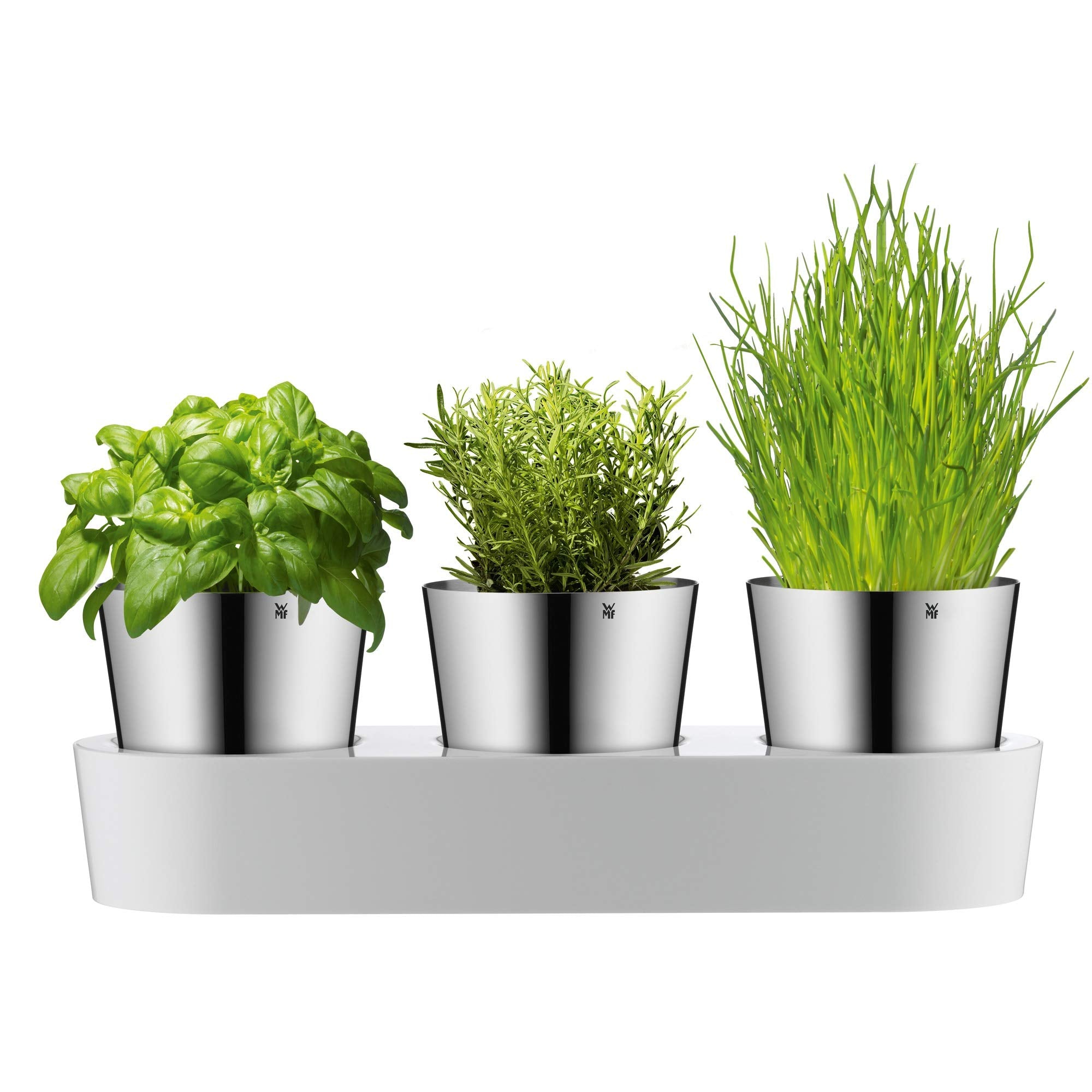 WMF Gourmet Kräutertopf mit Bewässerungssystem 3-teilig, Kräutergarten für die Küche, 36x 12,5X 12,5 cm, für frische Küchenkräuter, Blumentopf weiß