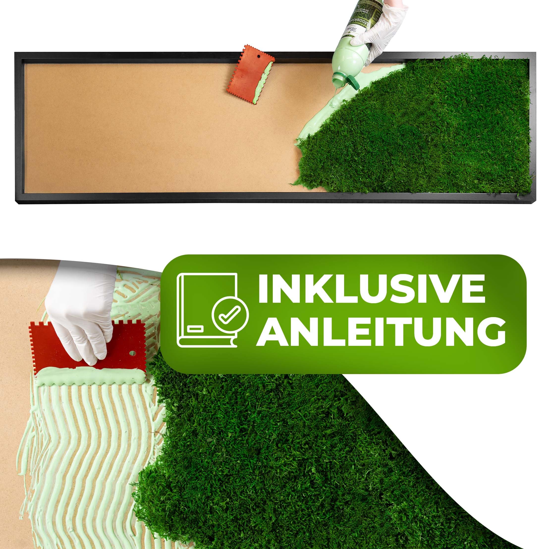 DIY Moosbild 100% Flachmoos, Moosbild selber Machen, Wandbild selber kleben, Do it Yourself Set Moos kleben Wanddeko selbst herstellen (Schwarz, 60x30 cm)